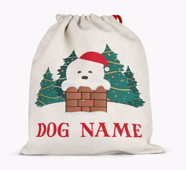 Peeking Dog with Santa Hat: Personalized {breedFullName} Santa Sack 